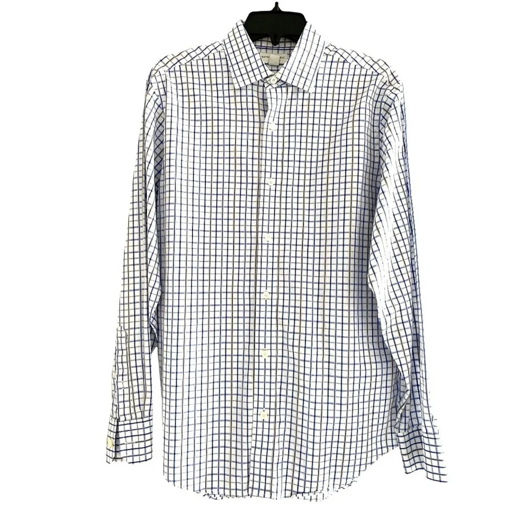 Men shirt long sleeve button down w/ cuff Banana Republic navy white plaid M